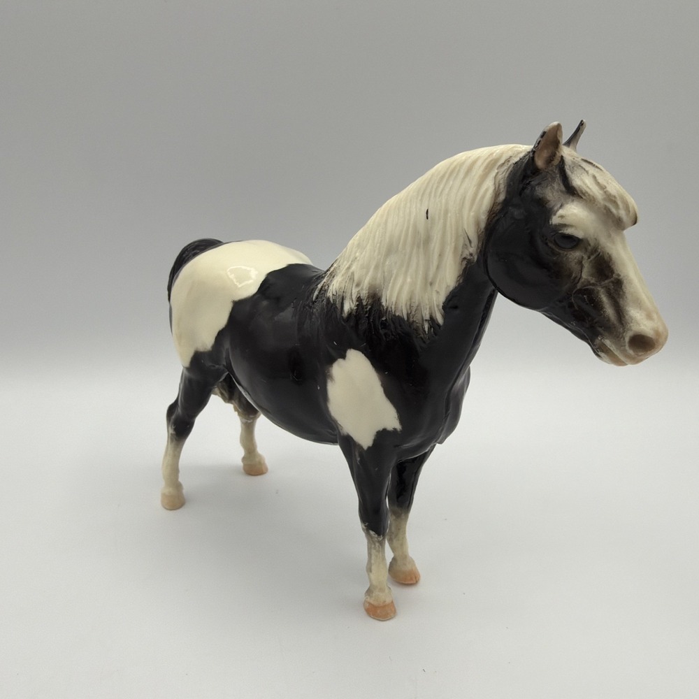 Vintage Breyer Horse #21 Shetland Pony Black White Glossy Pinto Bald Face Figure - Picture 3 of 9